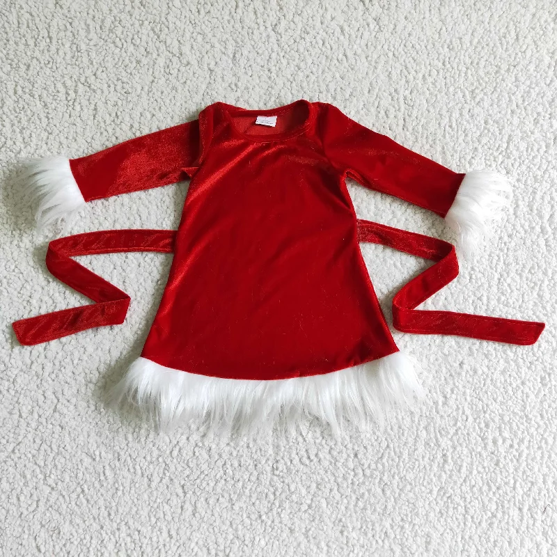 GLD0084 girls Christmas Gold Velvet Red Long Sleeve Dress Tunics Hiking breathable