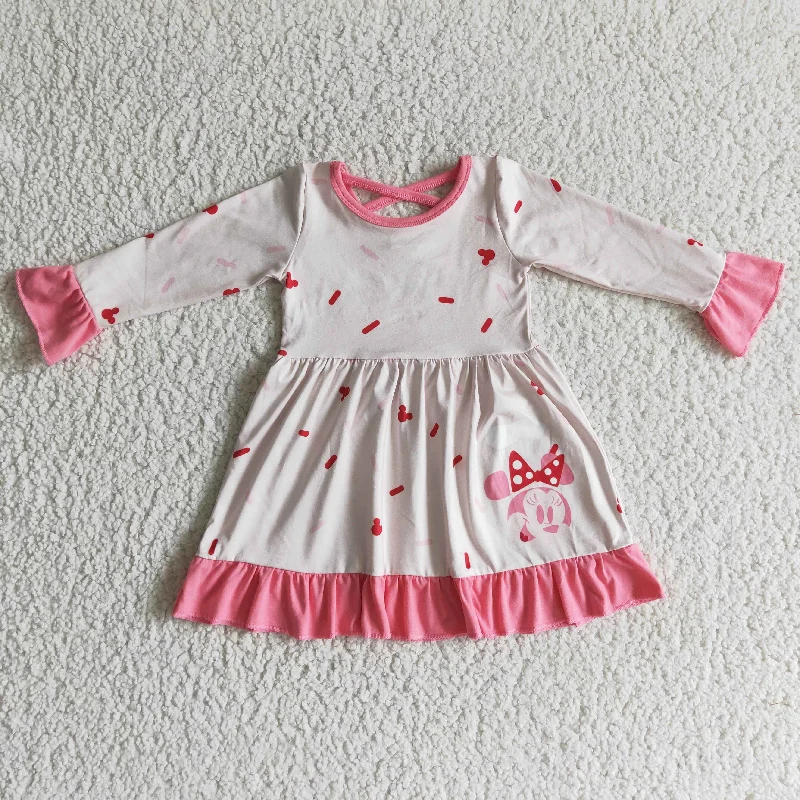 Clearance GLD0096 Christmas Pink M Cartoon Girls Long Sleeve Dresses Tunics Travel practical