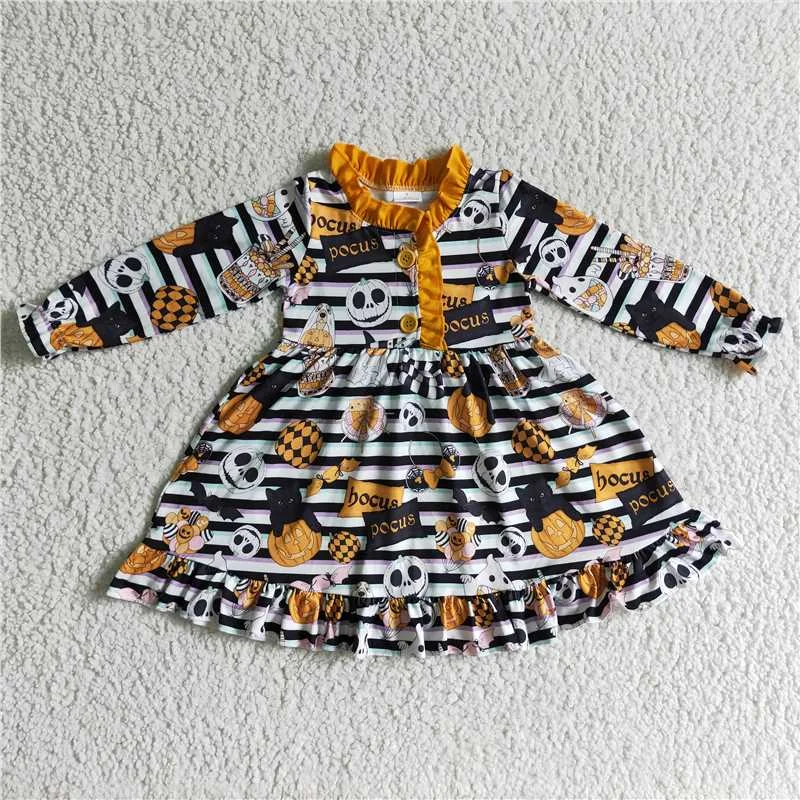 GLD0104 baby clothing long sleeve pumpkin print halloween kids dresses for girls milk silk Crew Neckline Casual