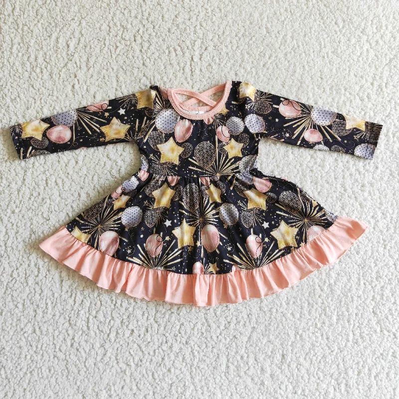 GLD0107 / BT0072 Sibling Girl New Year Fireworks Long Sleeve Dress Tunics Chinos classic