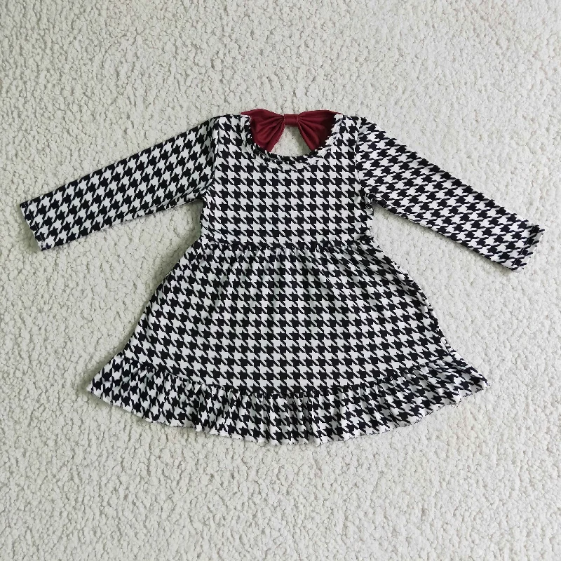 GLD0109  Red Black Plaid Girls Long Sleeve Dresses Tunics Vintage classic