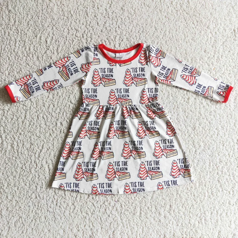 GLD0110 Christmas Red Tis The Season Tree Cake Girls Long Sleeve Dresses Tunics Favorite customer