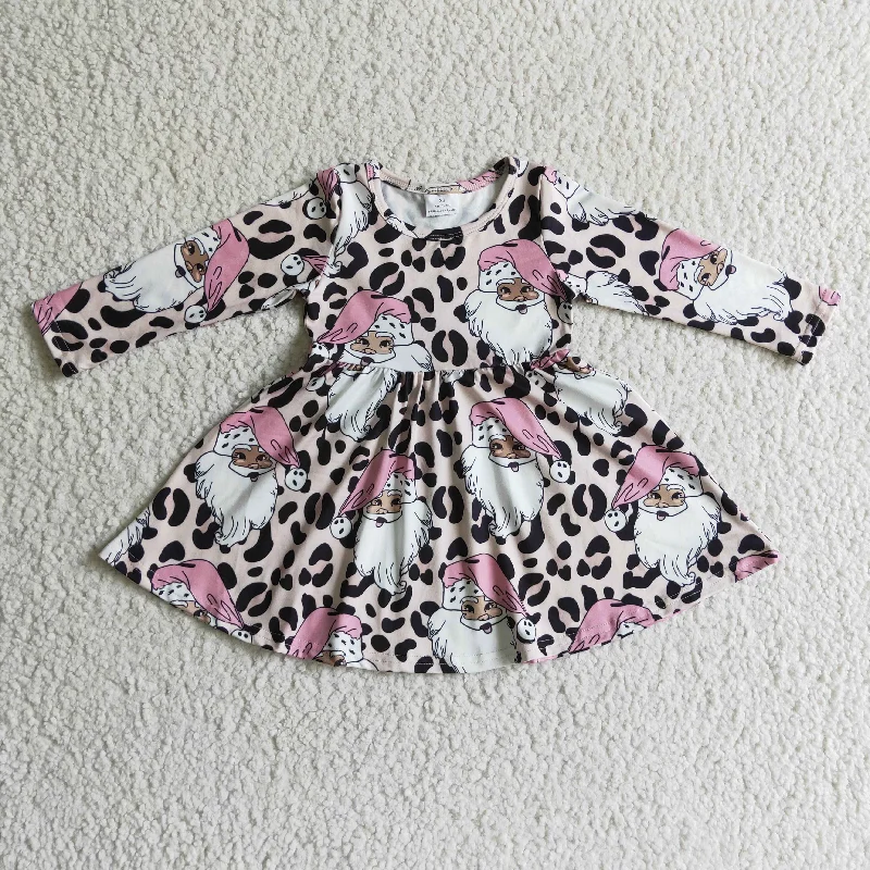 promotion GLD0112 Christmas Leopard Pink Santa Girls Long Sleeve Dresses Tunics Plaid country