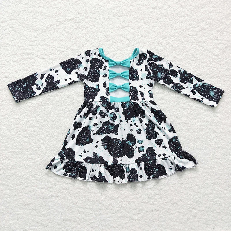 GLD0128 Baby Girl Western Cow Print Long Sleeves Dress Tunics Occasion special