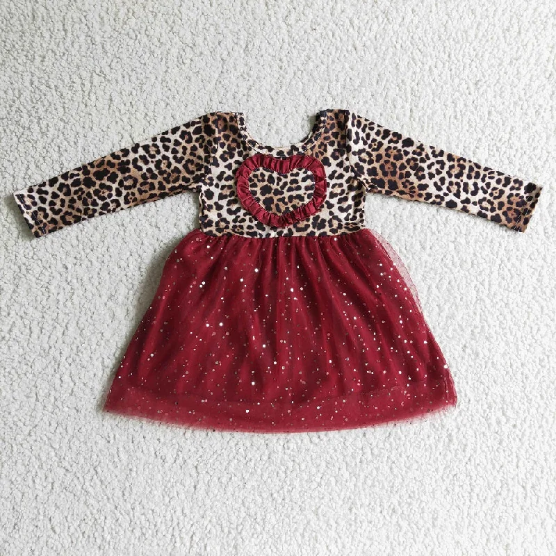 GLD0139 Christmas Girl Embroidered Love Heart Maroon Lace Tutu Dress Tunics Stylish elegant