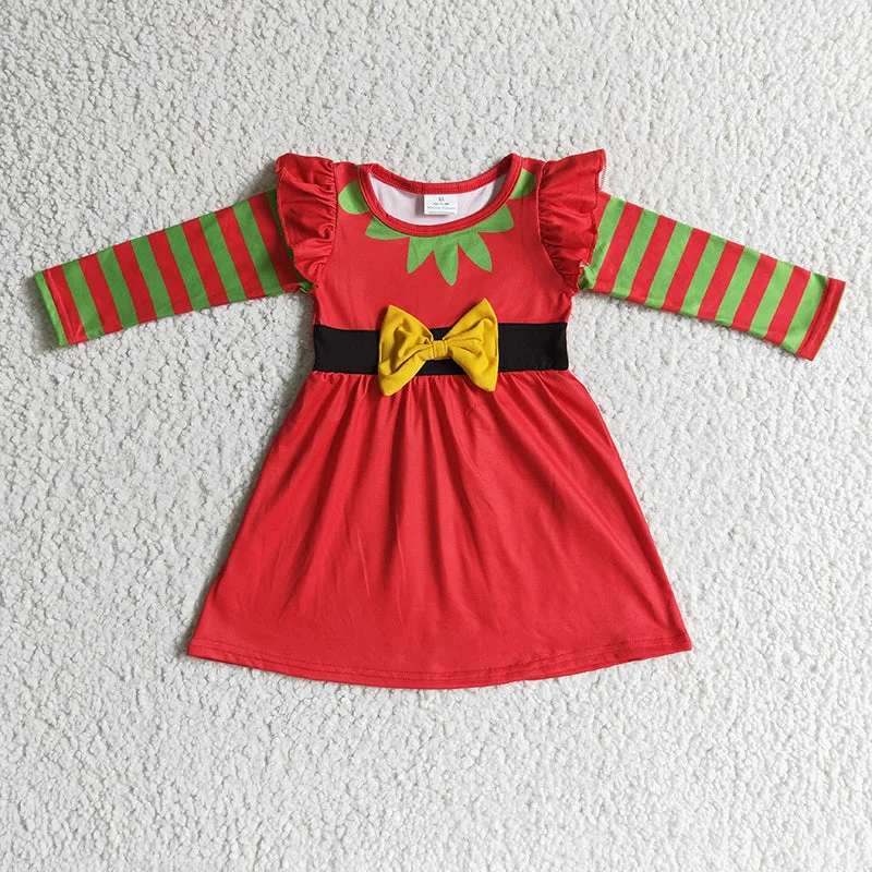 GLD0144 Baby Girl Christmas Red Long Sleeve Dress Floral Print girly