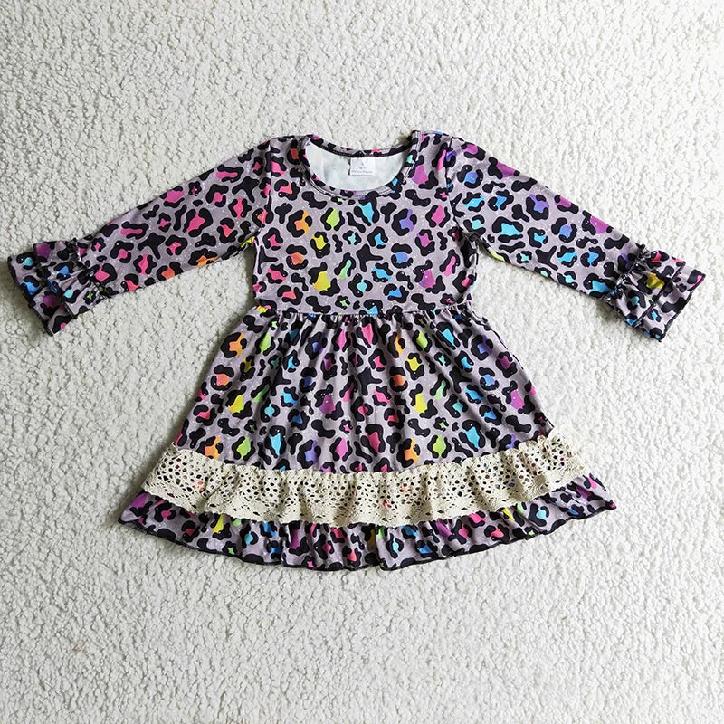 GLD0148 Baby Girl Colorful Leopard Lace Dress Tunics Cozy comfortable