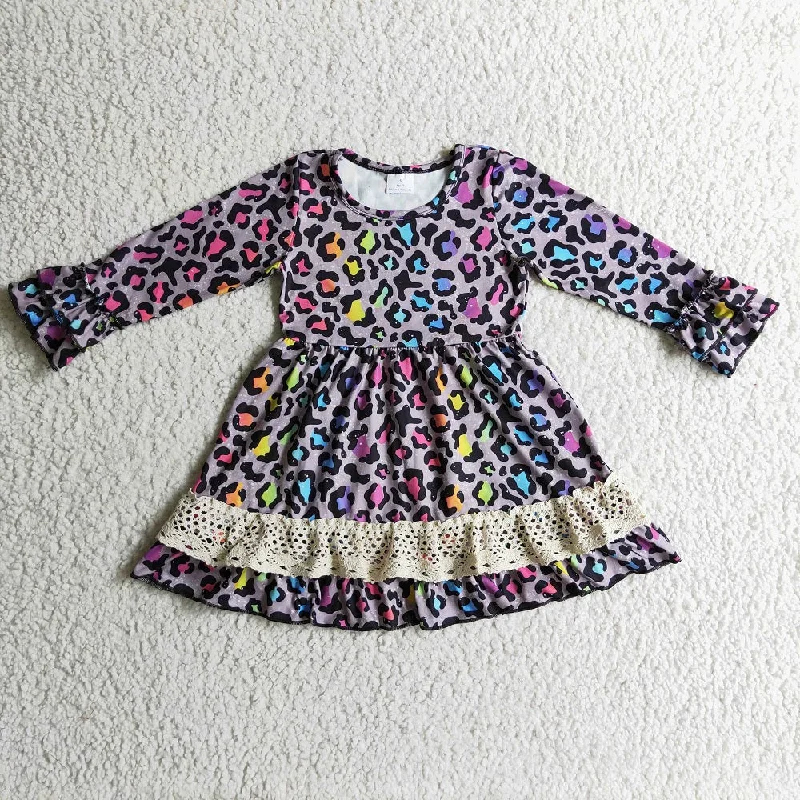 GLD0148 Girl Purple Leopard Lace Dress Tunics Cozy comfortable