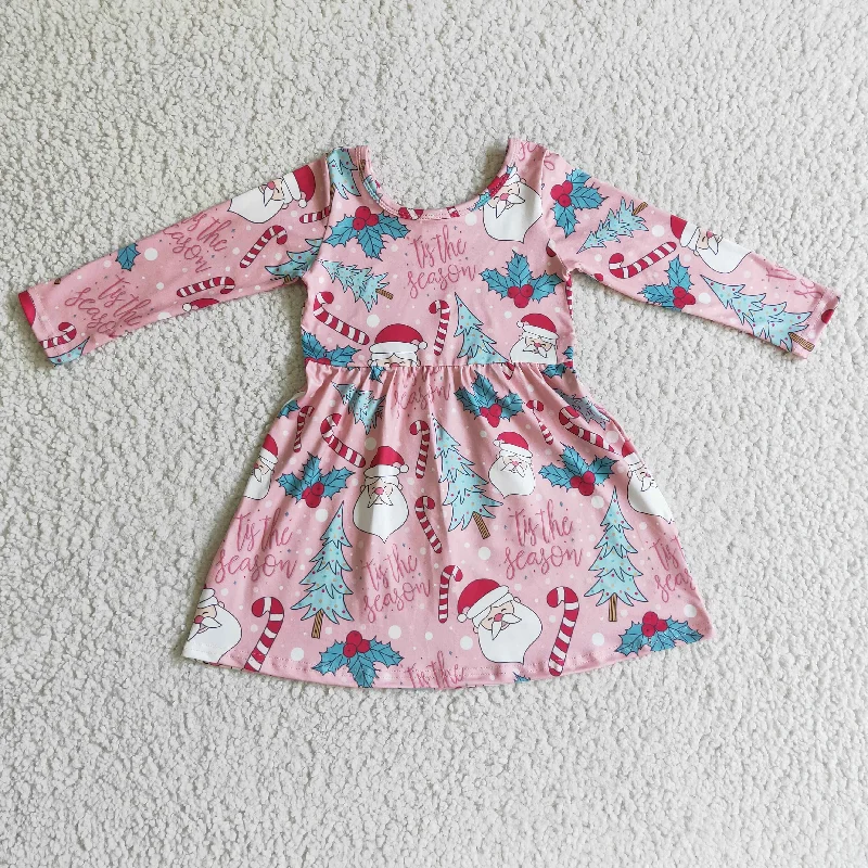 GLD0149 baby christmas clothing long sleeve santa claus print kids dresses for girls milk silk Halter Neckline Beach