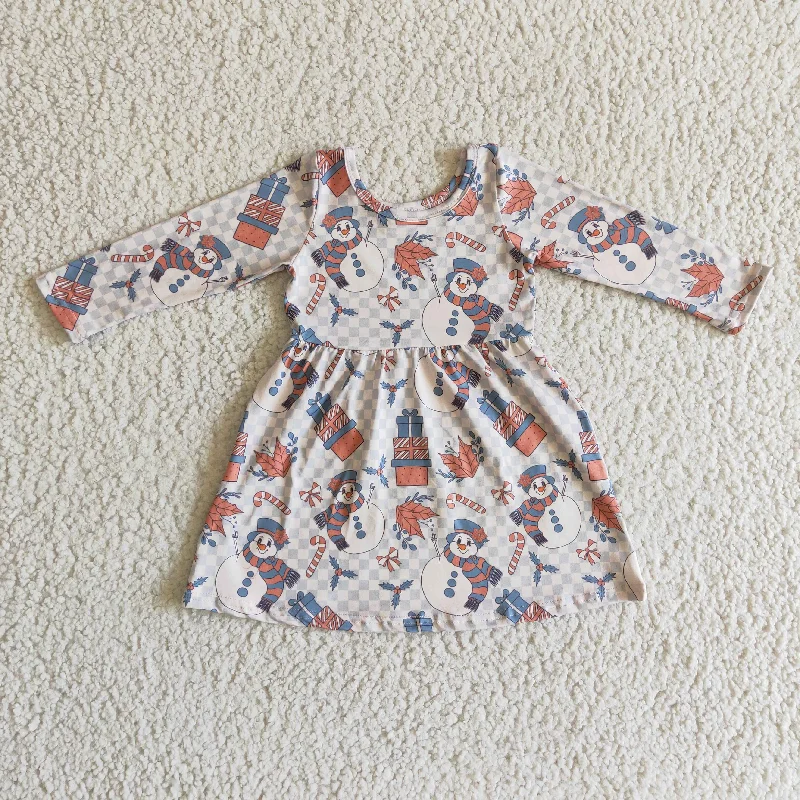 GLD0150 baby clothing long sleeve snowman print kids dresses for girls milk silk Tunic Top Casual