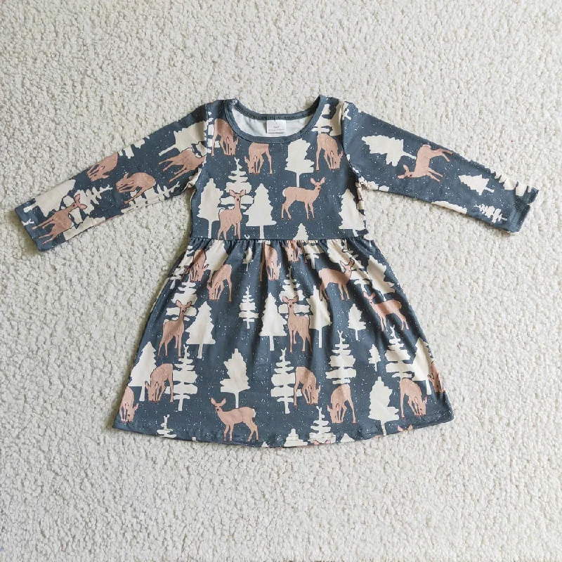 GLD0152 Christmas Girl Deer Dress Tunics Sophisticated sleek