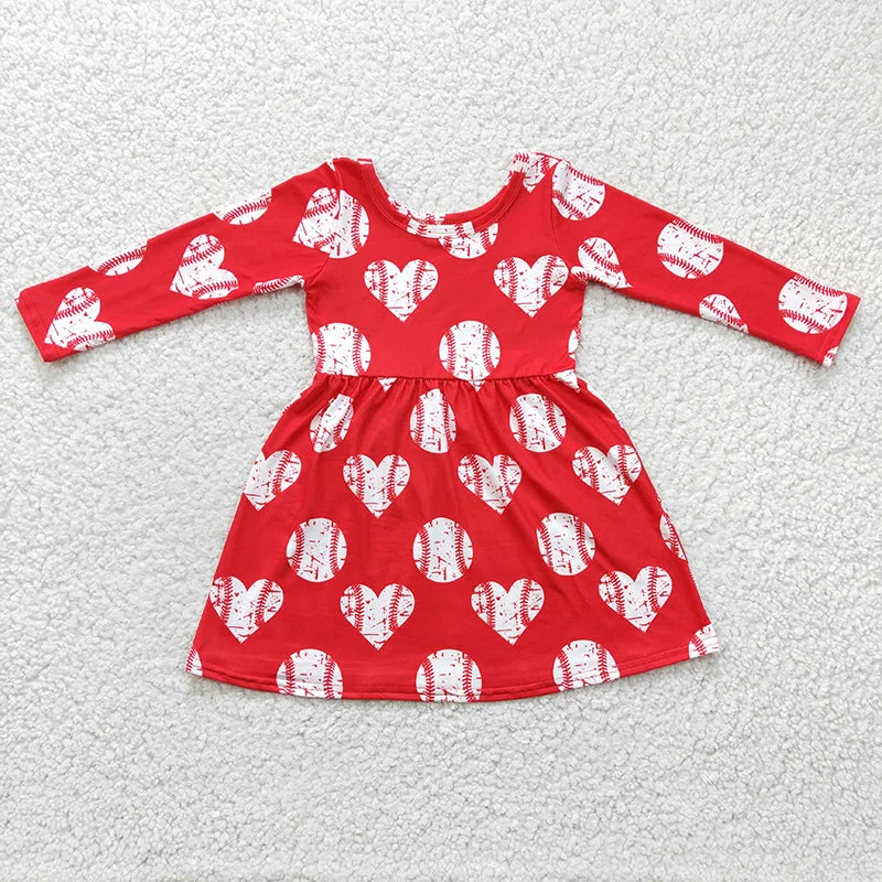 GLD0165 Baby Girl Red Heart Baseball Dress Tunics Satin smooth