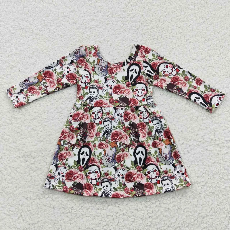 GLD0191 Halloween Baby Girl Long Sleeves Floral Dress Turtleneck Warm Winter