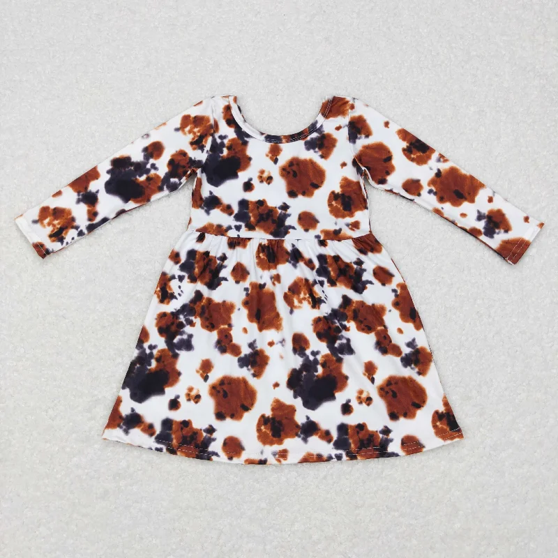 GLD0226 Baby Girl Long Sleeves Cow Print Dress Tunics Trousers formal