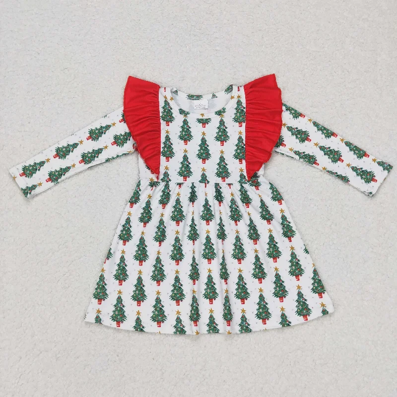 GLD0377 Baby Girl Long Sleeves Christmas Tree Dress Tunics Office stylish