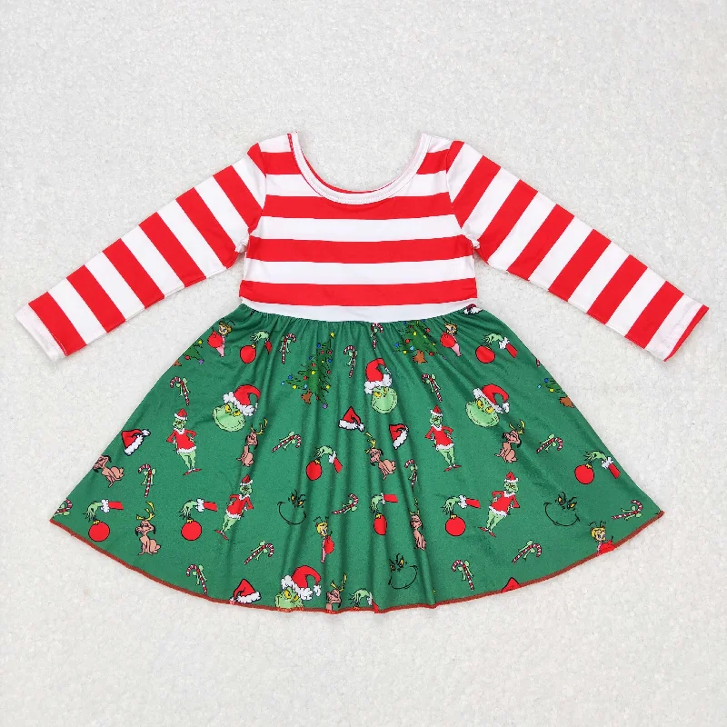 GLD0390 Christmas Red Stripes Baby Girl Long Sleeves Face Dress Tunics Brand named