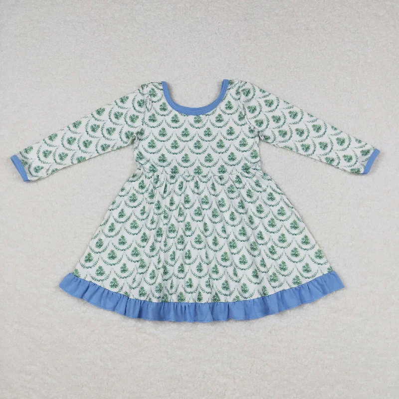 GLD0403 Baby Girl Christmas Tree Long Sleeves Twirl Dress Tunics Leisure comfortable