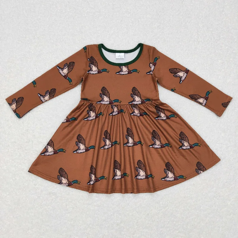 GLD0405 Baby Girl Ducks Long Sleeves Hunting Twirl Dress Tunics Travel practical