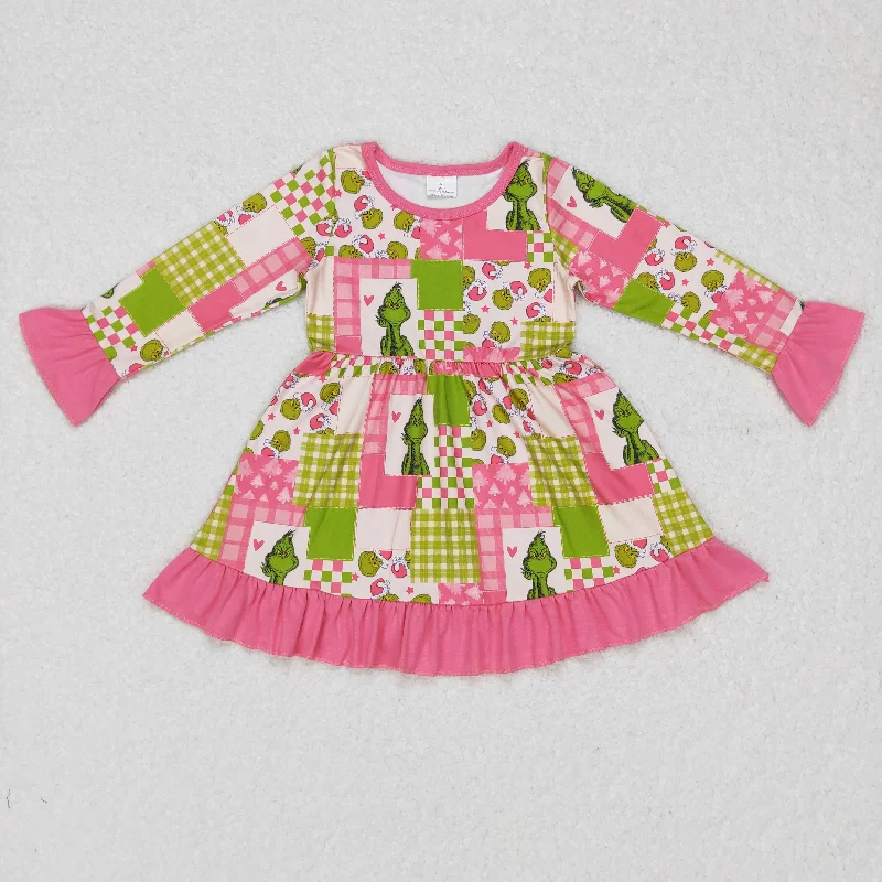 GLD0420 Baby Girl Christmas Long Sleeves Face Ruffle Dress Tunics Ceremony elegant
