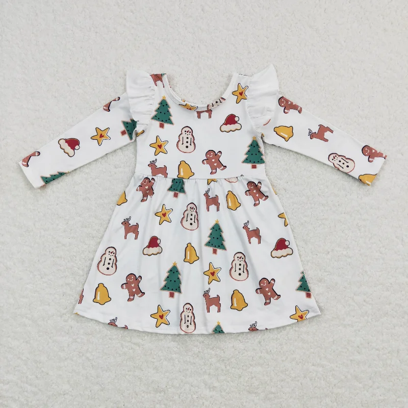 GLD0442 Baby Girl Long Sleeves Christmas Gingerbread Tree Dress Tunics Gym athletic