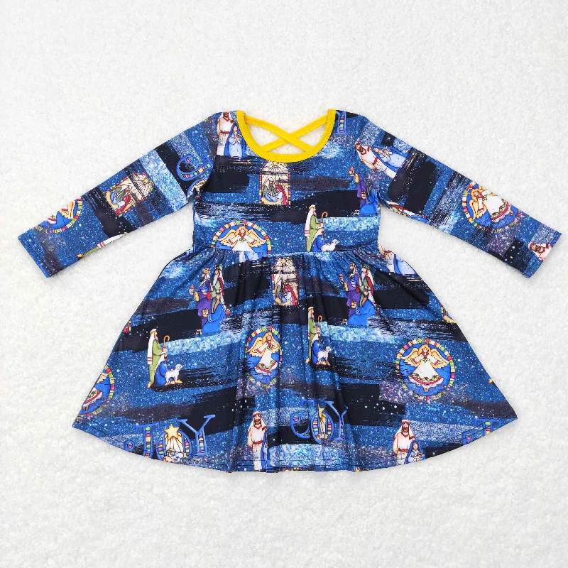 GLD0446 Baby Girl Christmas Nativity Long Sleeves Twirl Dress A-Line Day Work