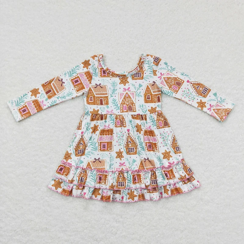 GLD0447 Baby Girl Christmas Gingerbread Long Sleeves Dress Pencil Office Professional