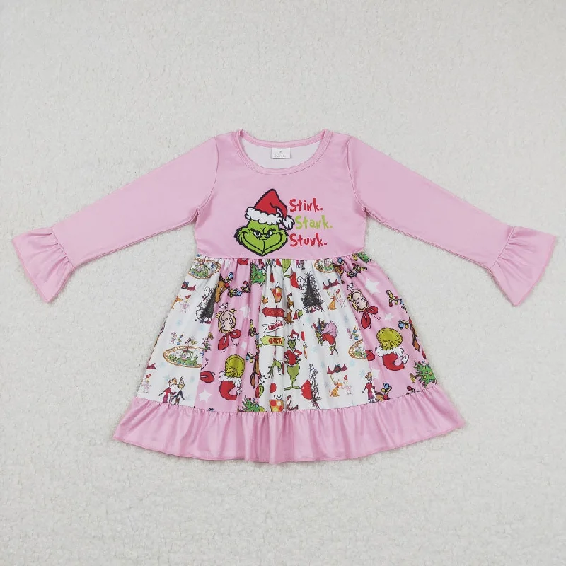 GLD0457 Baby Girl Christmas Face Long Sleeves Pink Dress Tunics Recommended stylist