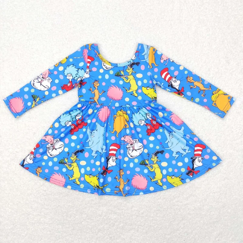 GLD0458 Baby Girl Long Sleeves Dr Reading Blue Dress Tunics Fall fleece