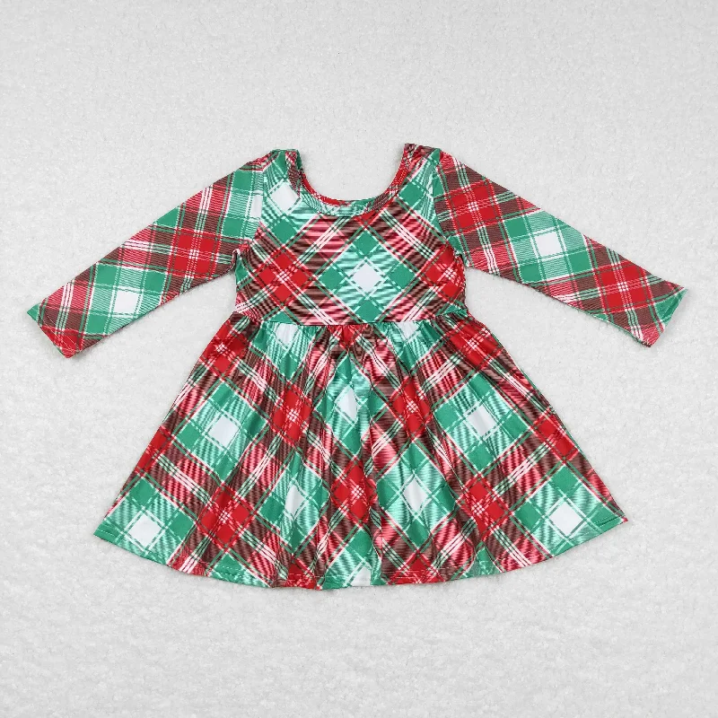 GLD0462 Baby Girl Christmas Long Sleeves Plaid  Twirl Dress Tunics Spring floral