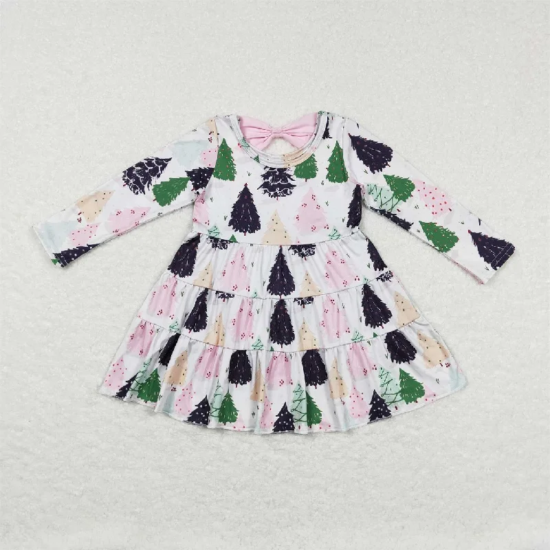 GLD0468 Baby Girl Christmas Tree Long Sleeves Twirl Dress Tunics Practical easy-care