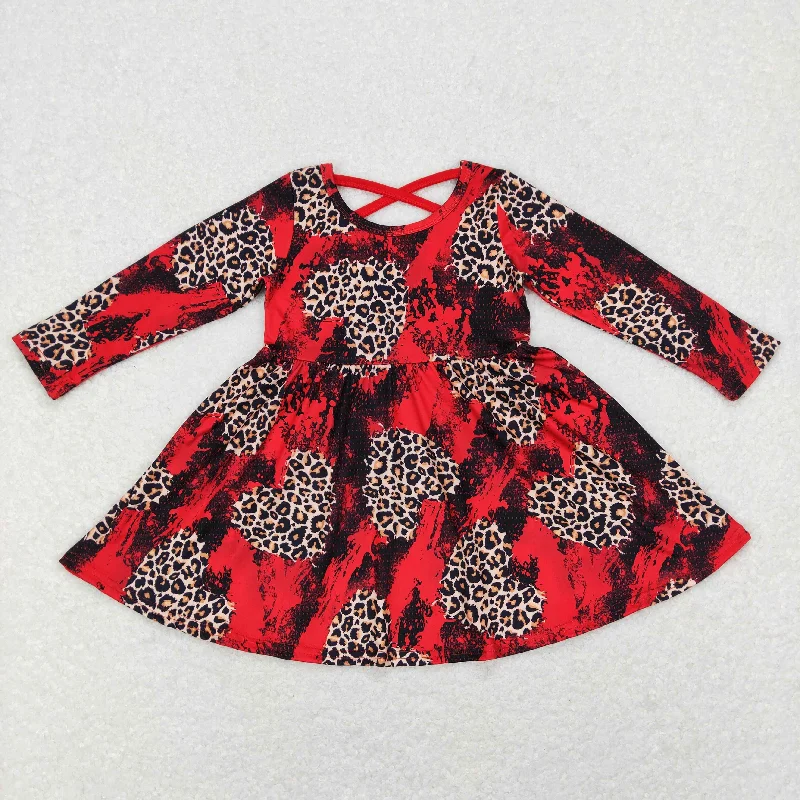 GLD0490 Baby Girl Long Sleeves Leopard Twirl Dress Tunics Fashionable chic