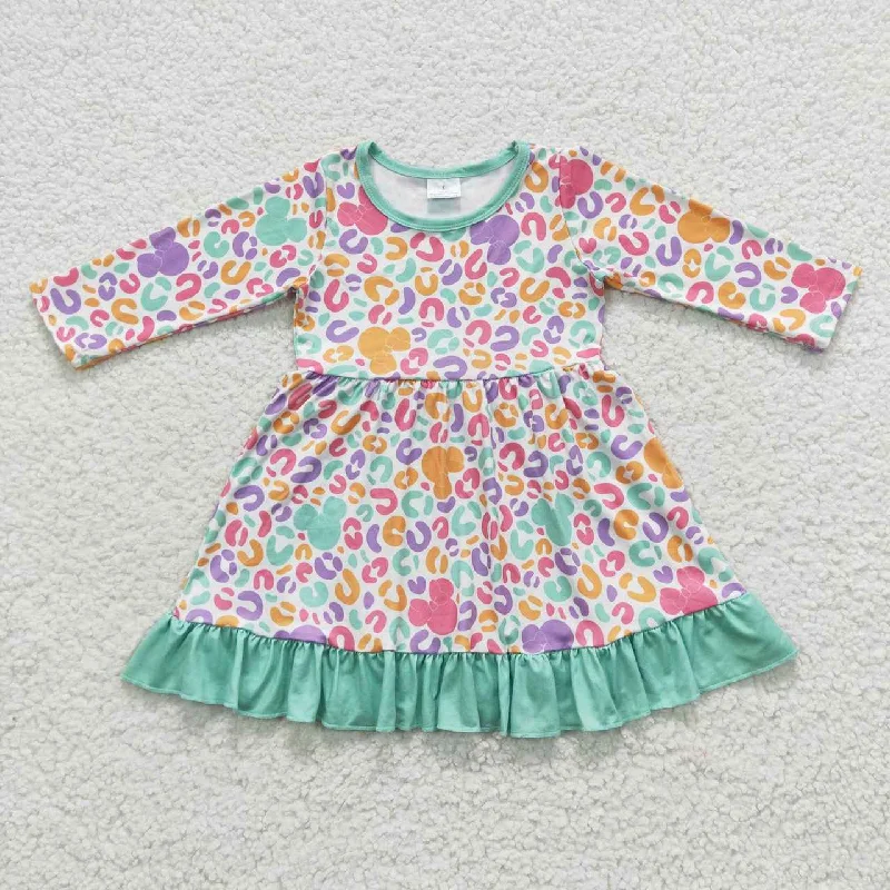 Green cartoon little girl leopard dress A-Line Day Work