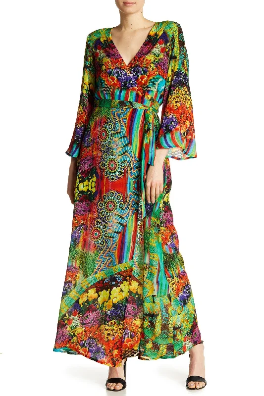 Green Envy Maxi Womens Wrap Dress Tunics Bridal satin