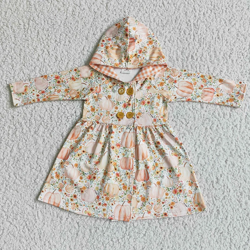 GT0008 Baby Girl Pumpkin Hoodie Dress Casual Short Summer