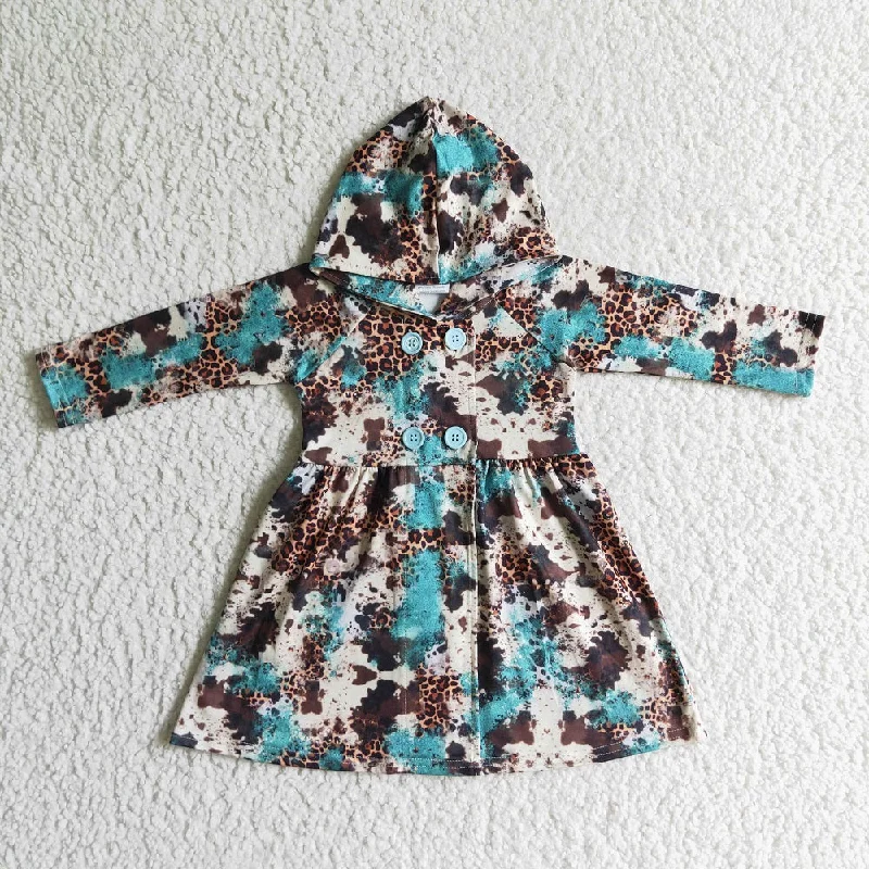 GT0027 Western Girl Cow Hooded Dress Tunics Chic fashionable