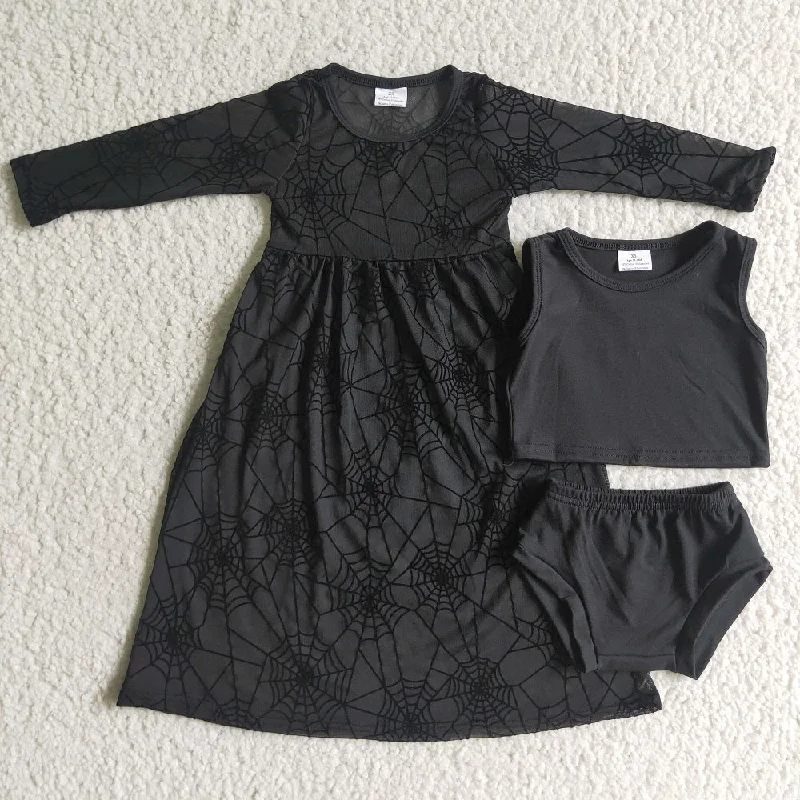 GBO0059 Halloween Girls Black Bummies Lace Dress Outfit Tunics Mesh breathable