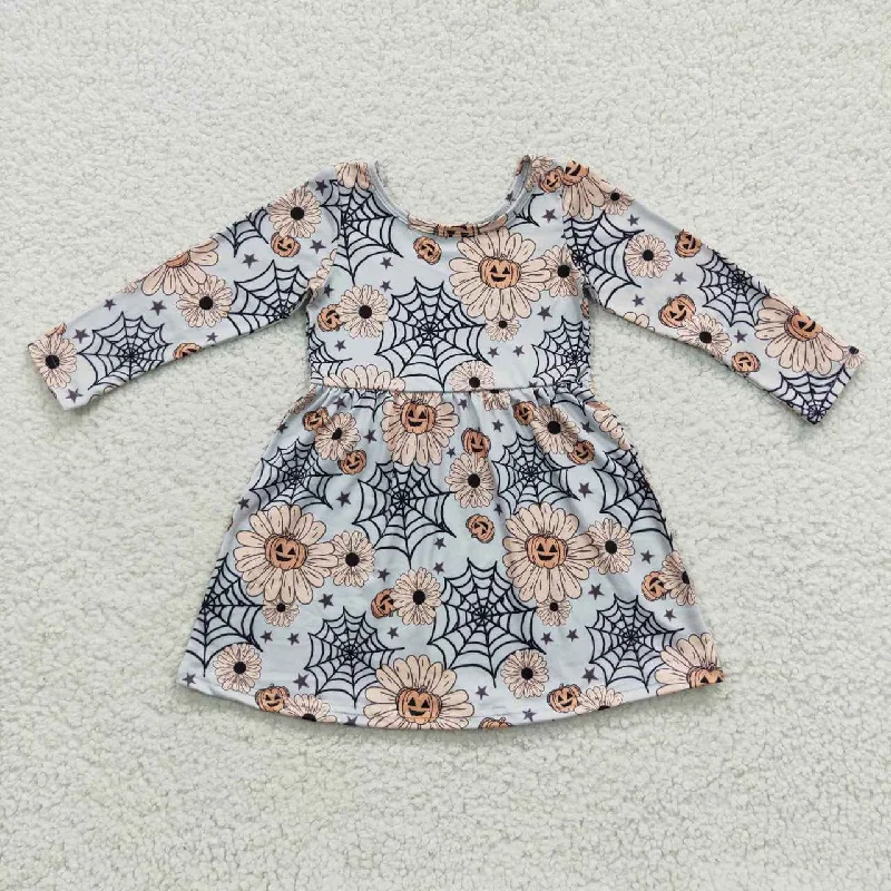 Halloween pumpkin flower kids long sleeve dress Turtleneck Warm Winter
