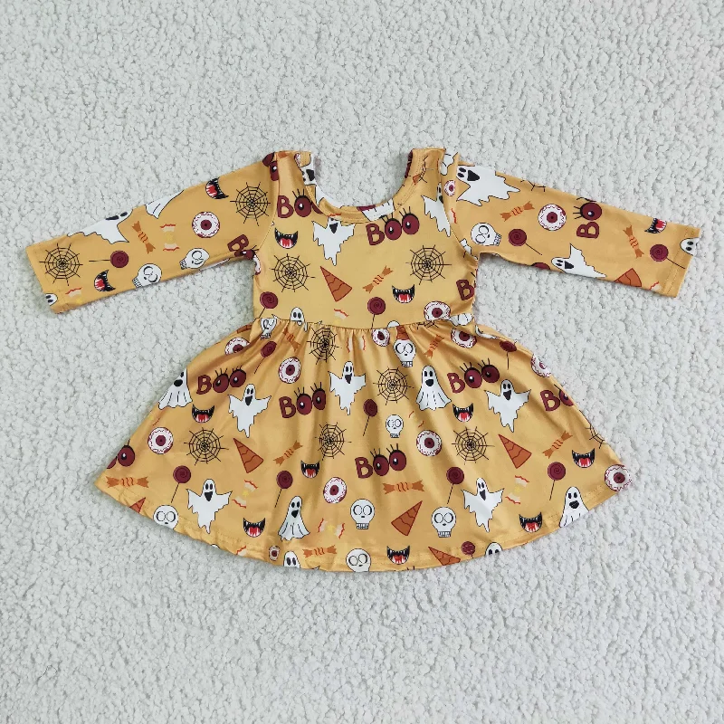 GLD0013 Halloween Boo Print Baby Girls Long Sleeve Twirl Dress-promotion 2024.9.28 Tunics Favorite customer