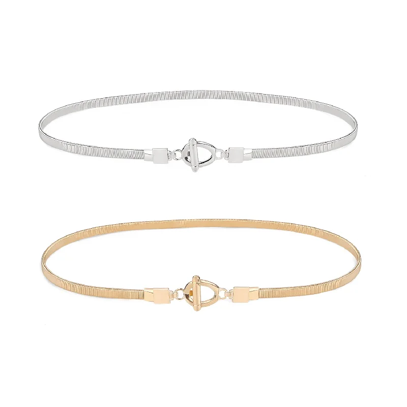 JASGOOD Women Skinny Metal Elastic Waist Belt With Chain Belt For Dress Tunics Long Elegant