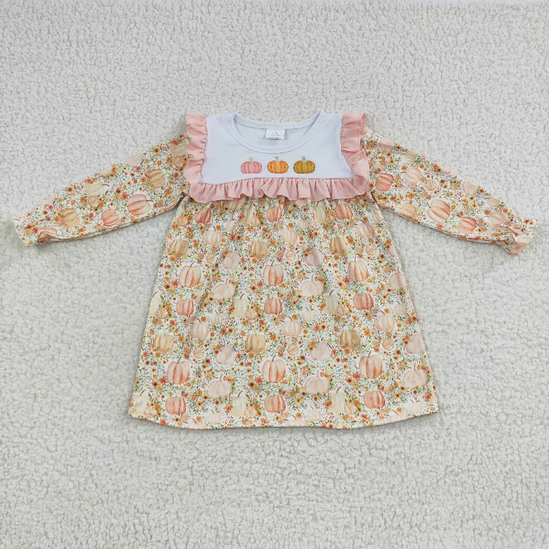 Kids girl pumpkins embroidery floral dress Tunics Sophisticated sleek