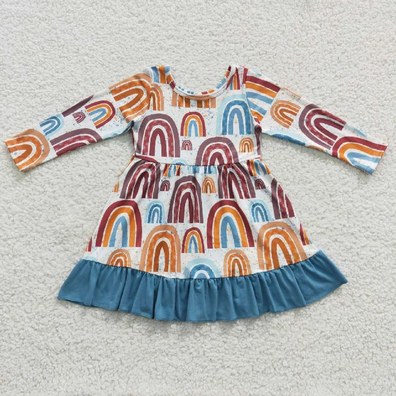 Kids girls long sleeve rainbow fall dress Tunics Winter warm