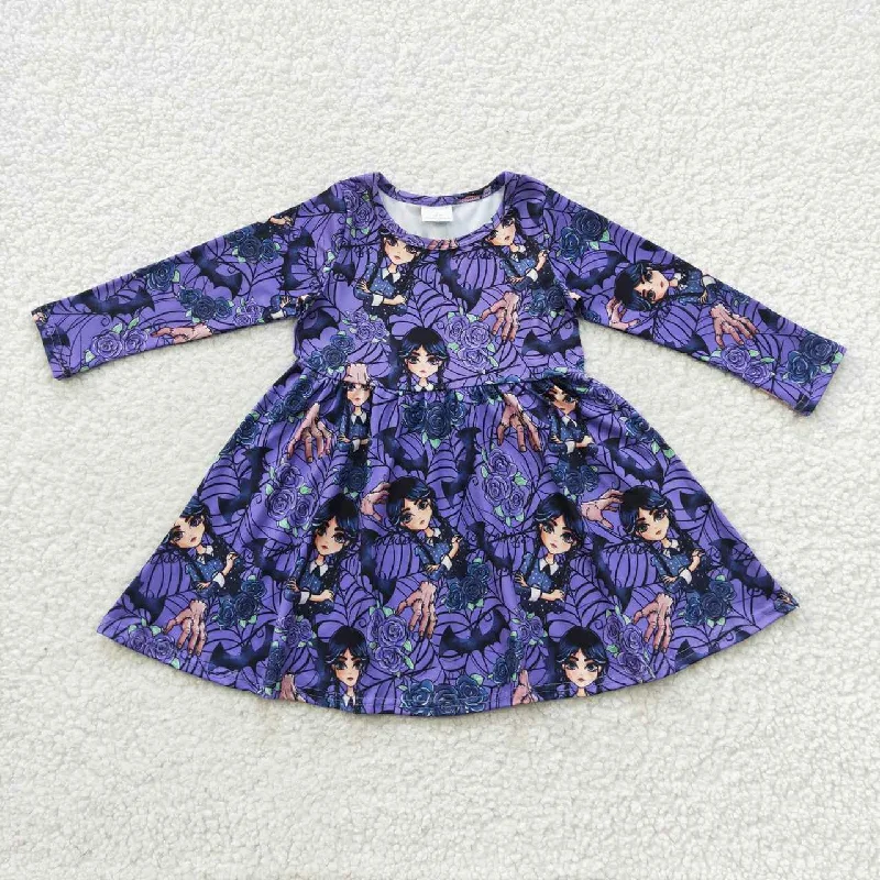Kids Wednesday purple flower sleeve dress Tunics Timeless classic