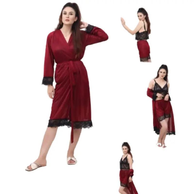 Ladies Lingeries Dressing Sleep Robe Silky Lace  Sleepwear with Belt Tunics Seasonal trendy