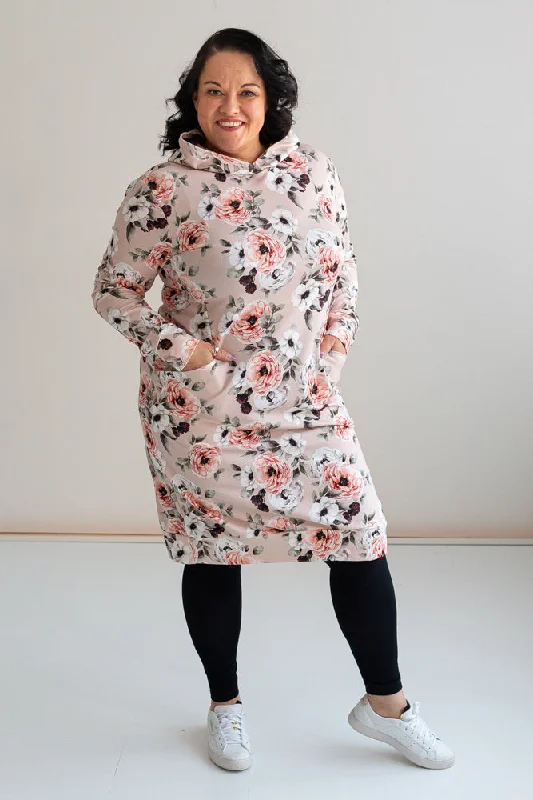 Leinikki Hooded College Dress Sand Beige Tunics Fashionable trendy