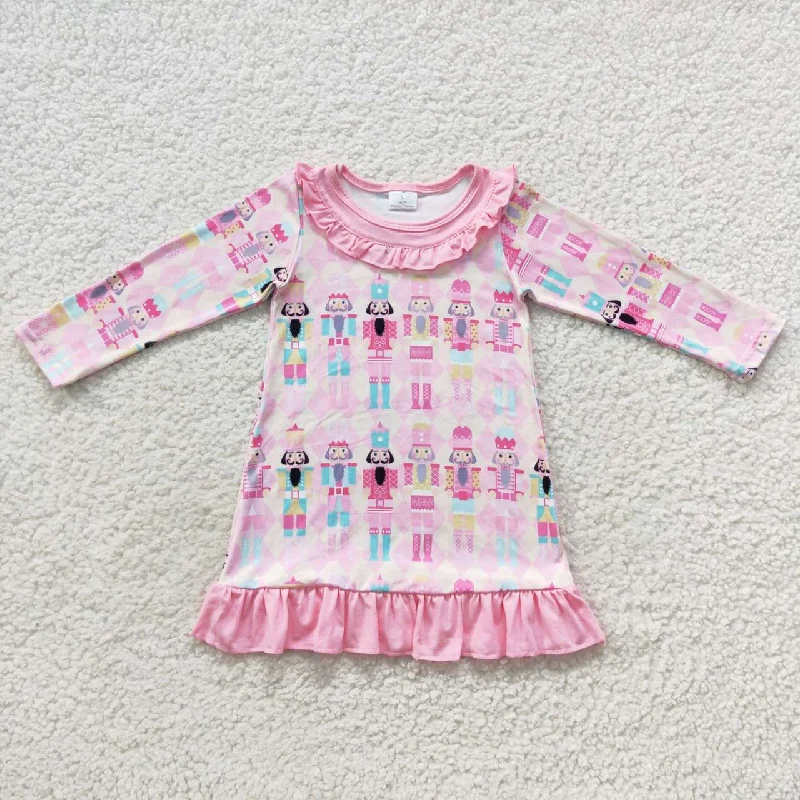 Little girl king pink long sleeve dress Tunics Print Colorful