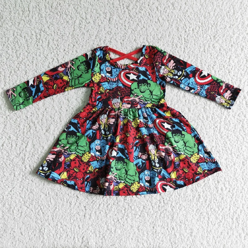 GLD0064 Long sleeve hero print girl cartoon dress-promotion 2024.11.23 Tunics Luxurious high-end