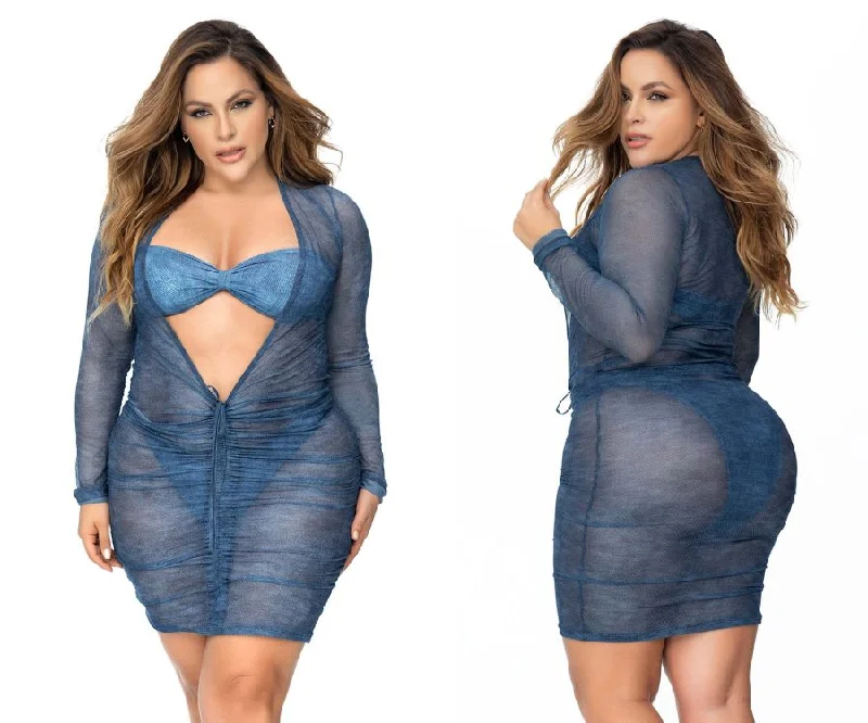 Mapale 47012X Curvy Size Beach Dress Cover Up Color Blue Chambray Tunics Stylish elegant