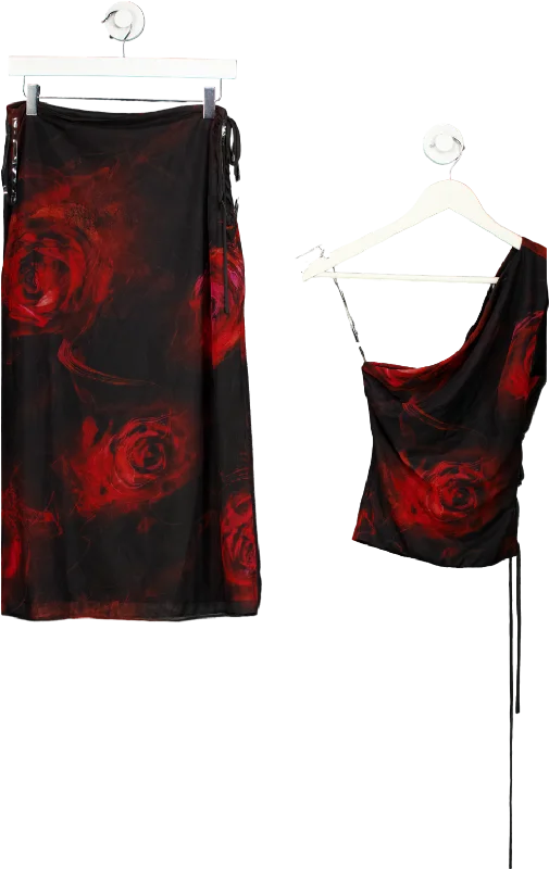 Mistress Rocks Black/Red Floral One Shoulder Dress UK M Tunics Spring floral