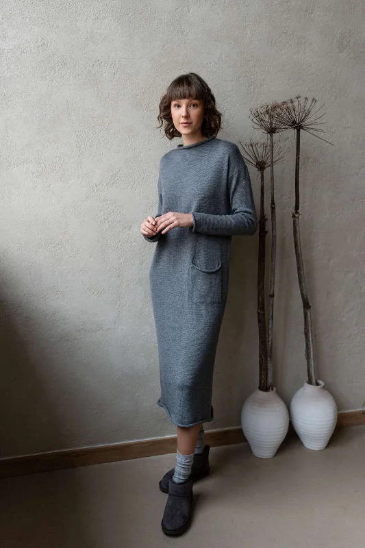 Longline Merino Wool Dress With Turn-Up Trims Grey Tunics Review highly