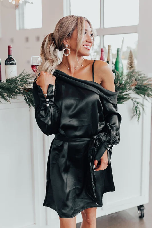 More Pinot, Please Satin Dress In Black Tunics Brand named